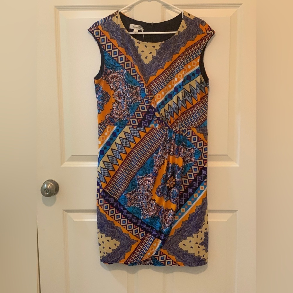 Dressbarn Multicolor Geometric Print Sheath Dress.  Size-16